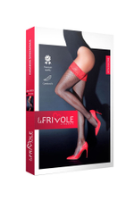 Чулки Le Frivole с красной кружевной резинкой на силиконе черные S/M