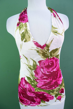 Топ с ярким принтом и открытой спиной 42 размер