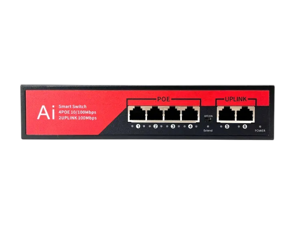 Коммутатор-свитч BZ-SW-UF-4P2T, 4 порта RJ45 100Мбит/с, 2 Uplink порта 100Мбит/с, PoE