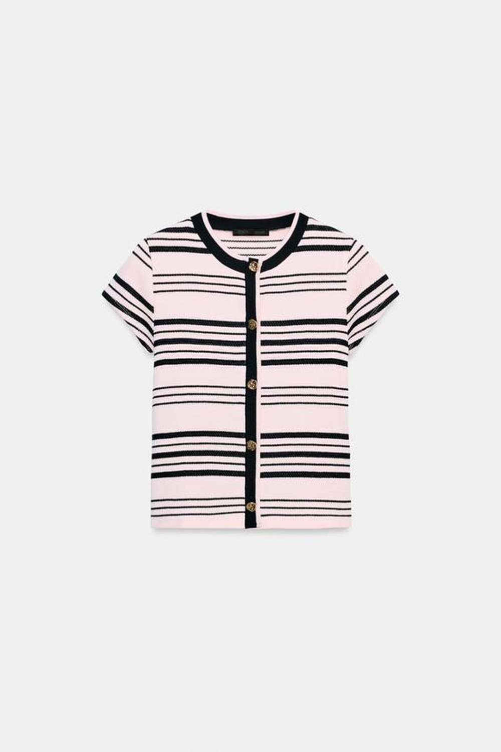 ZARA ТОП В ПОЛОСКУ С ПУГОВИЦАМИ, РОЗОВЫЙ
