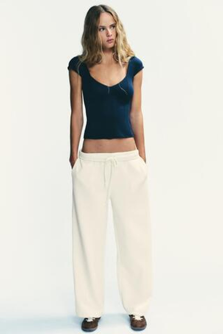 ZARA ТОП ИЗ ЛИОЦЕЛЛА С КРУЖЕВОМ, МОРСКОЙ СИНИЙ