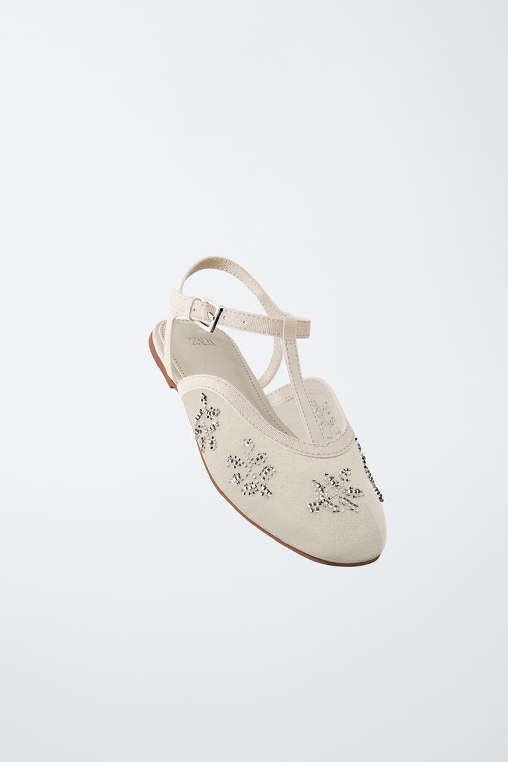 ZARA БАЛЕТКИ-МЮЛИ С ВЫШИВКОЙ, ЭКРЮ