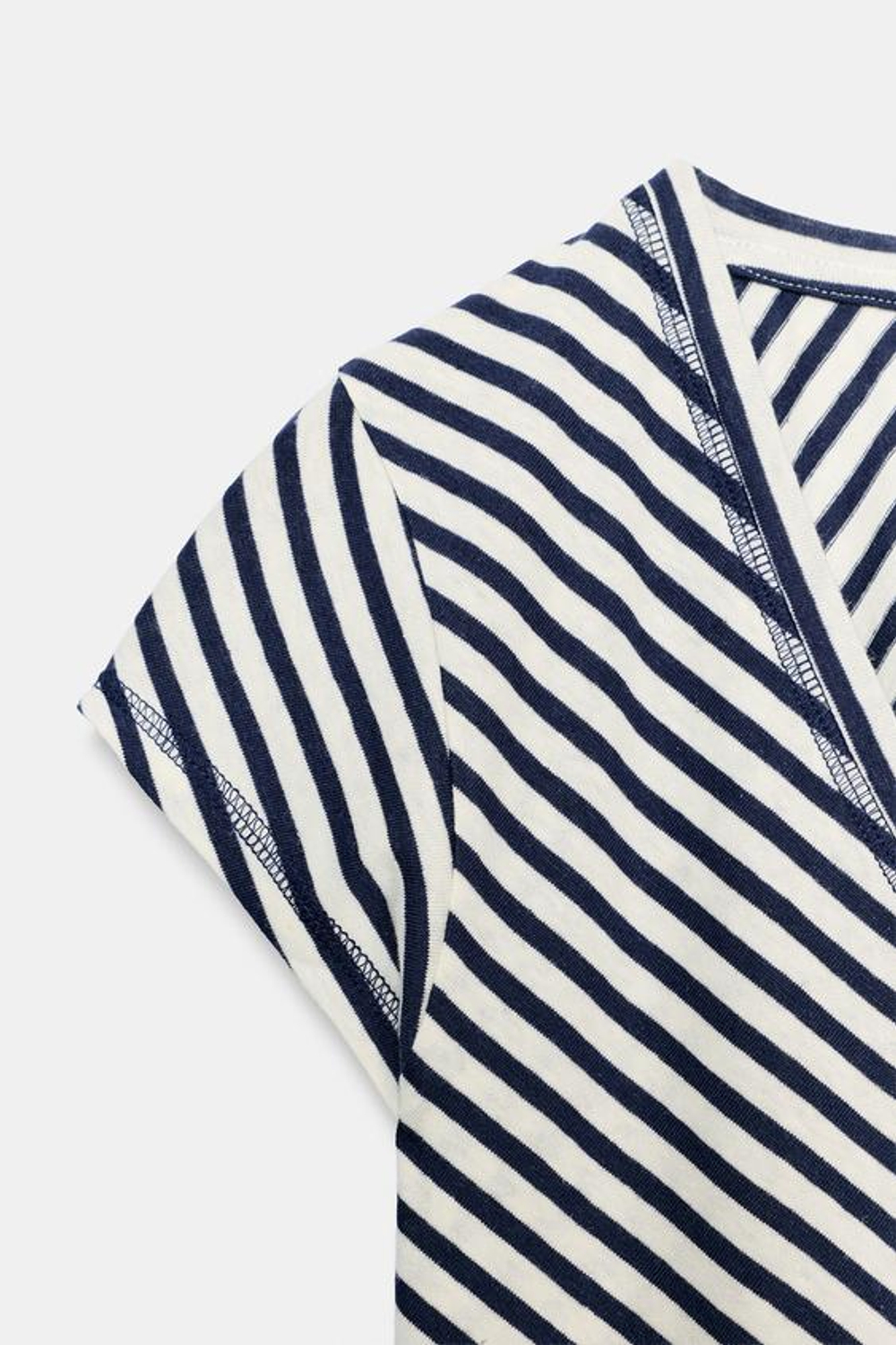 ZARA ФУТБОЛКА В ПОЛОСКУ ИЗ СМЕСОВОГО ЛЬНА, ЭКРЮ/ТЕМНО-СИНИЙ