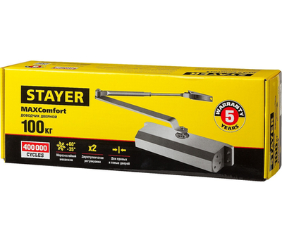 STAYER MAXComfort, до 100 кг, коричневый серебро, дверной доводчик (37917-100)