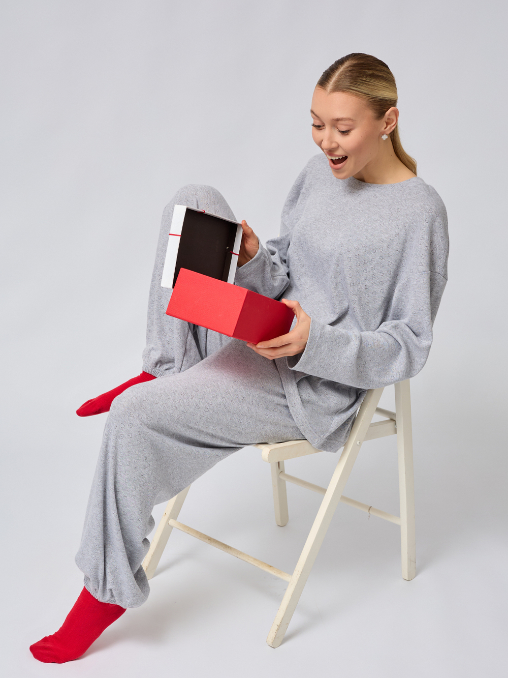 Пижама с брюками и лонгсливом " сердечки"