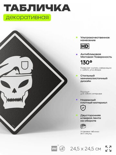 Табличка декоративная "Call of Duty: Black Ops" на дверь и стену, прикольная штука в подарок геймеру, декоративный знак, 24,5х24,5 см, Айдентика Технолоджи