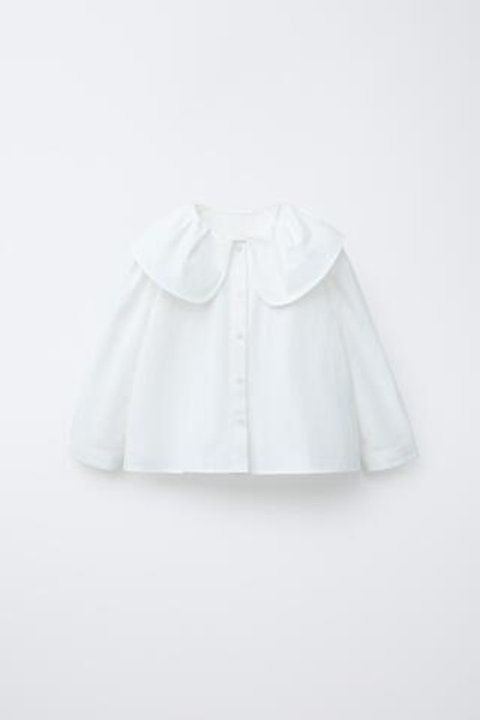 ZARA РУБАШКА С КРУГЛЫМ ВОРОТНИКОМ, БЕЛЫЙ