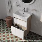 Тумба с умывальником напольная с ящиками IDDIS Zodiac, 50 см, белая/под дерево, ZOD5ABFi95K