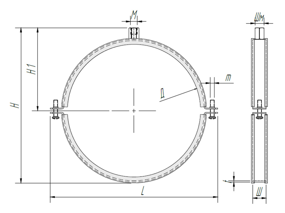 ТМС КВ Вентиляционный хомут с epdm M8 160мм