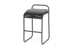 "Ането" стул барный плетеный из роупа, каркас алюминий темно-серый (RAL7024) муар, роуп темно-серый круглый, ткань темно-серая 027