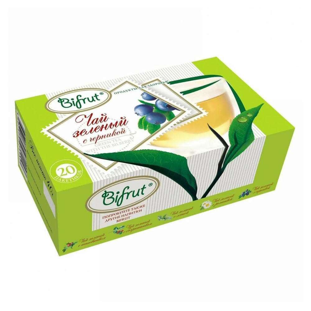 Чай зеленый Bifrut с черникой 20 пакетов