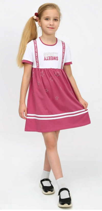 Платье кулирка "Клюковка-5" р-р 134, Брусничный