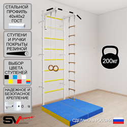 Шведская стенка Sv Sport 5174 (Турник стандарт/Кольца/Лестница/Мат 1м)