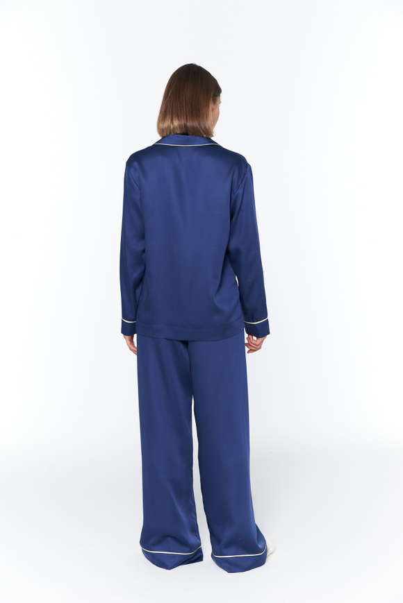 Брюки из тенселя с кантом черничный