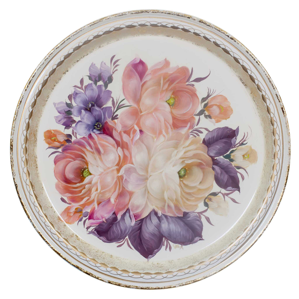 Жостовский поднос декоративный, размер 22 см (A5), металлический