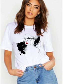 Футболка девушка с кошкой