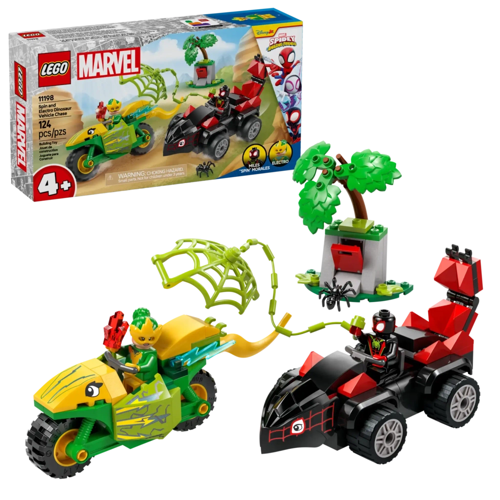 Конструктор LEGO Marvel 11198 Вращение и погоня за электромобилем-динозавром
