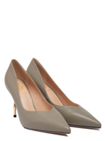 Женские туфли кожаные серые на бамбуковом каблуке