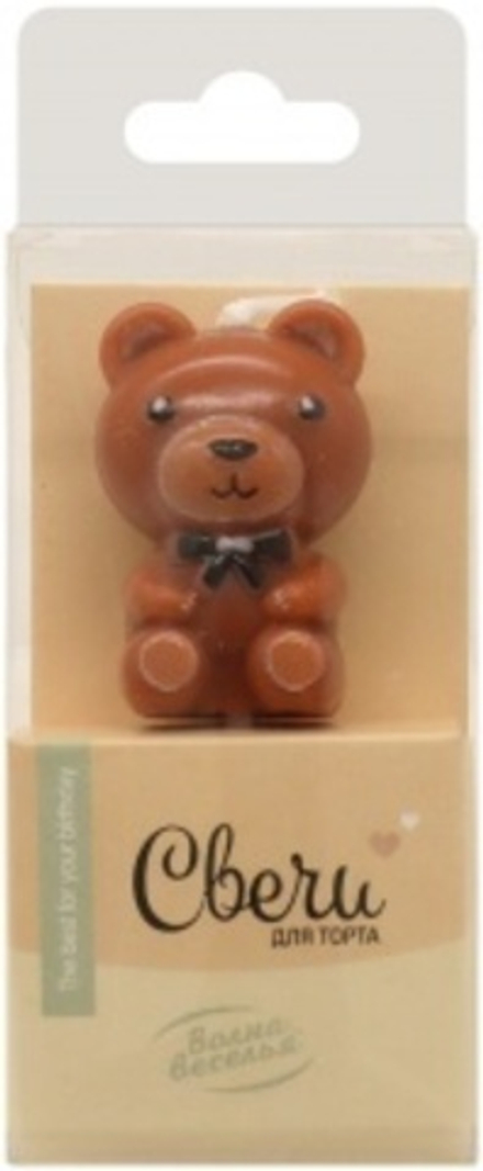 Свечи Фигура 3D, Мишка, Коричневый, 2,5*4 + 3 см, 1 шт. с держат.