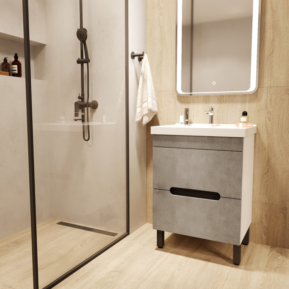 Тумба д/ванной "Честер -60" Бетон под раковину Грэйс- 60 (DREJA) (ПВХ)