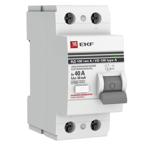 УЗО ВД-100 2P 40А/ 30мА (электромеханическое) А PROxima EKF (ВДТ) elcb-2-40-30-em-a-pro