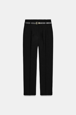 ZARA БРЮКИ С ВЫСОКОЙ ПОСАДКОЙ И РЕМНЕМ, ЧЕРНЫЙ