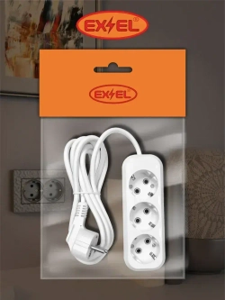 Удлинитель сетевой электрический бытовой EX&EL 2 гнезда 1м с заземлением