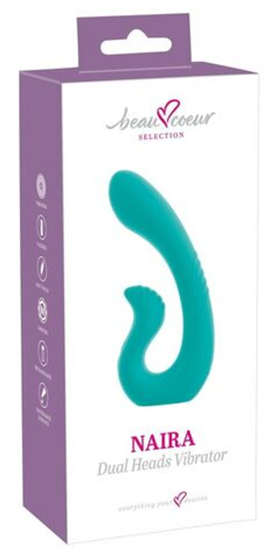 Бирюзовый вибратор NAIRA Dual Heads Vibrator - 17,5 см. (Цвет: зеленый)