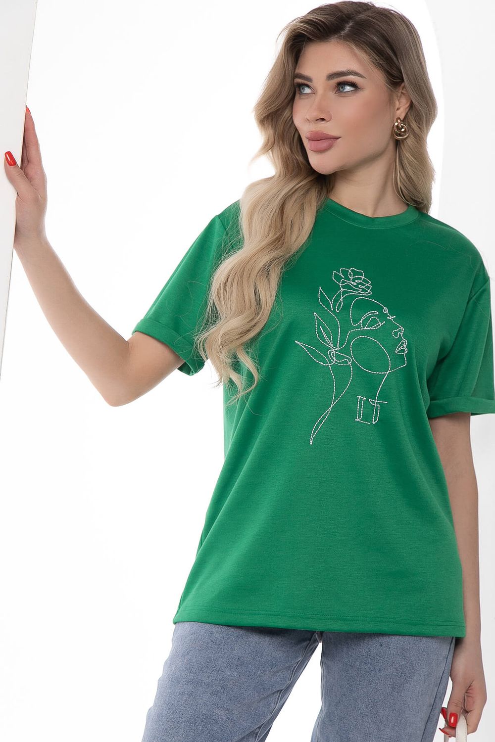 Футболка с вышивкой зеленая Б10058 LT Collection