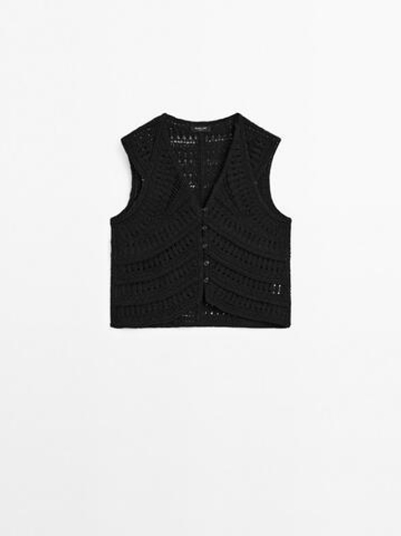 Massimo Dutti Жилет ажурной вязки из кружева кроше, черный