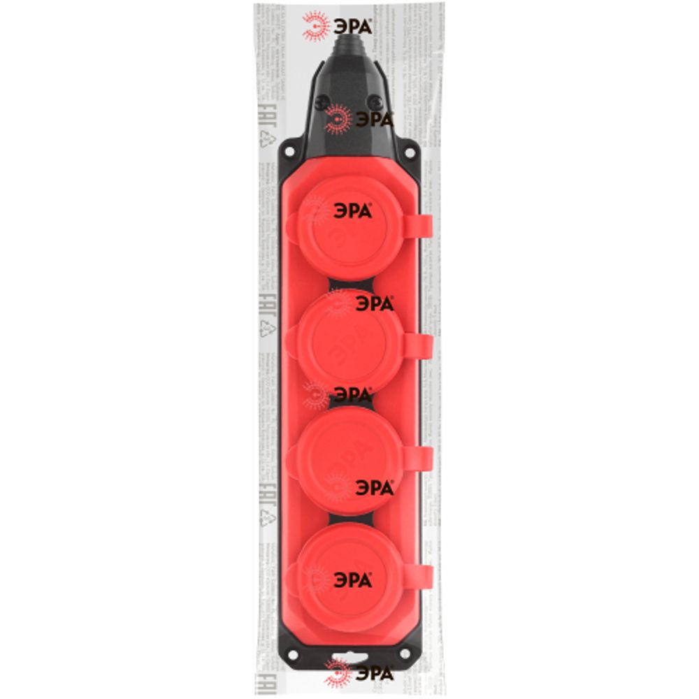 Колодка ЭРА K-4e-RED-IP44 каучуковая с заземлением 4 розетки 16A IP44 красная | Колодки