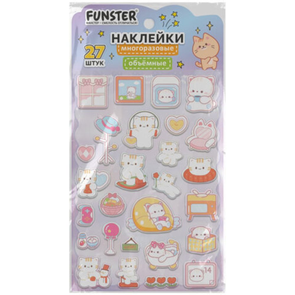 Наклейки объемные "Яркий микс", 19х13,5 см, ассорти 12 видов, FUNSTER (ФАНСТЕР), 666087