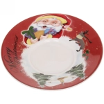 Чайная пара (зеркальная кружка 230мл+блюдце) анаморфный дизайн «Санта», красная