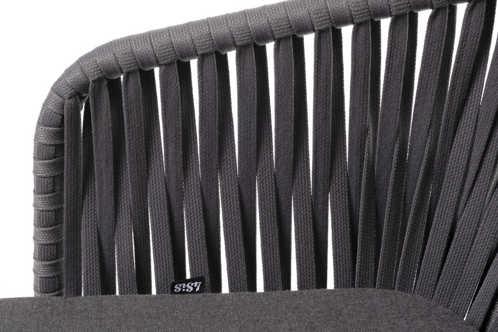 "Бордо" стул плетеный из роупа, каркас алюминий темно-серый (RAL7024) муар, роуп серый 15мм, ткань темно-серая 027