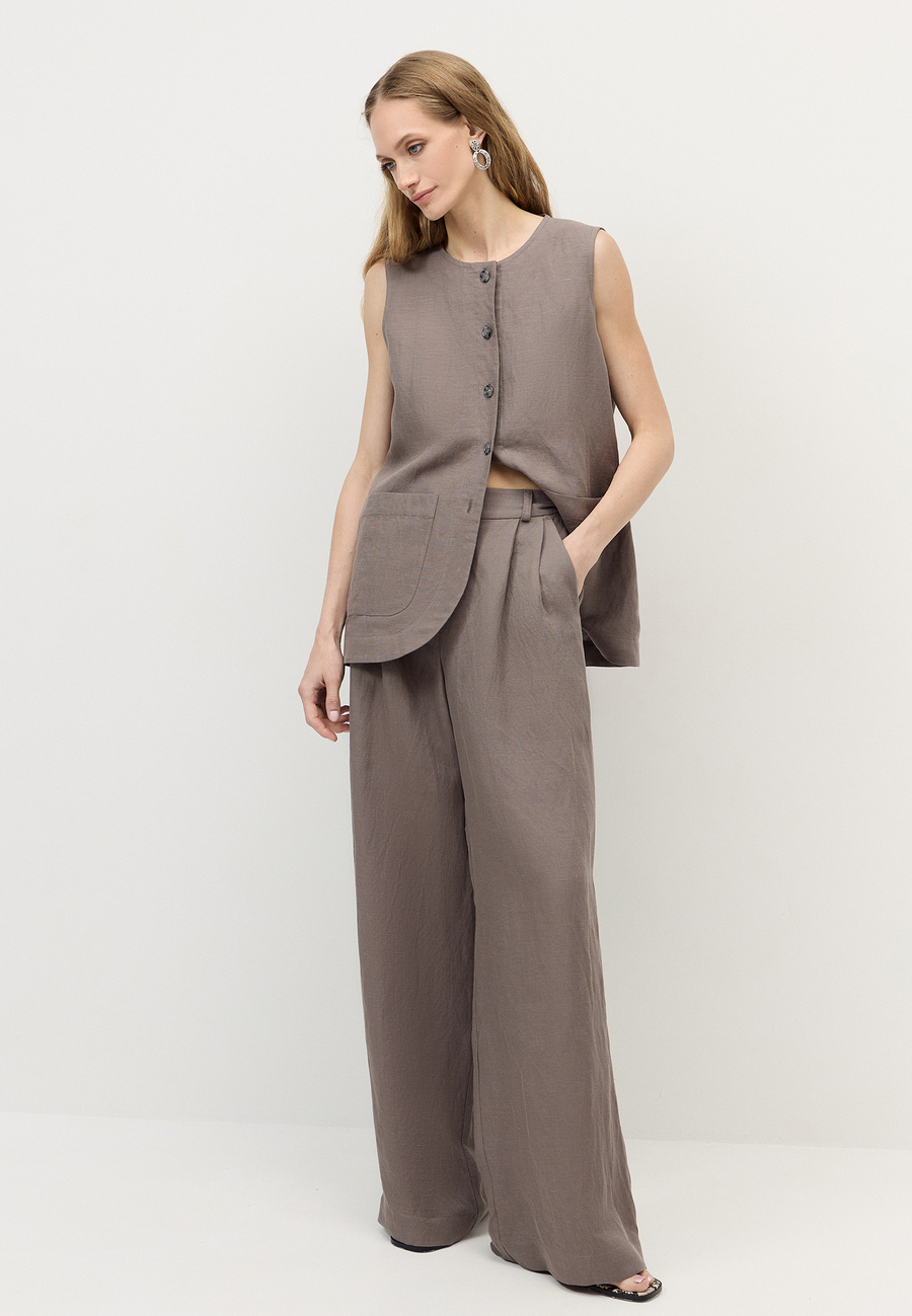 Брюки палаццо из смесового льна