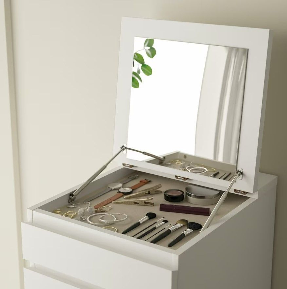 Комод, 40х48х125, Марм, с ящиками для одежды, в прихожую и детскую, с зеркалом, белый, Dipriz