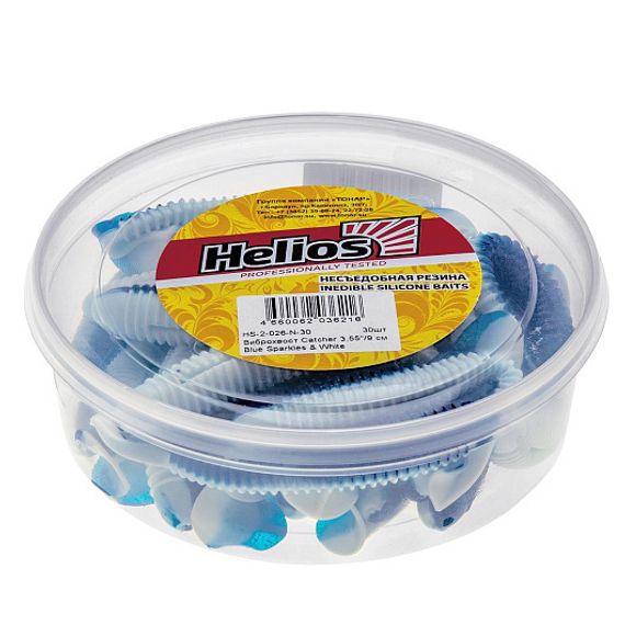 Виброхвост несъедоб. Catcher 3,55&#39;/9 см Blue Sparkles &amp; White 30шт. (HS-2-026-N-30) Helios