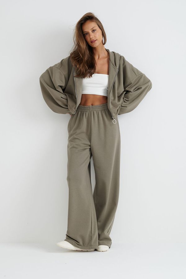 Укороченное худи на молнии цвета хаки