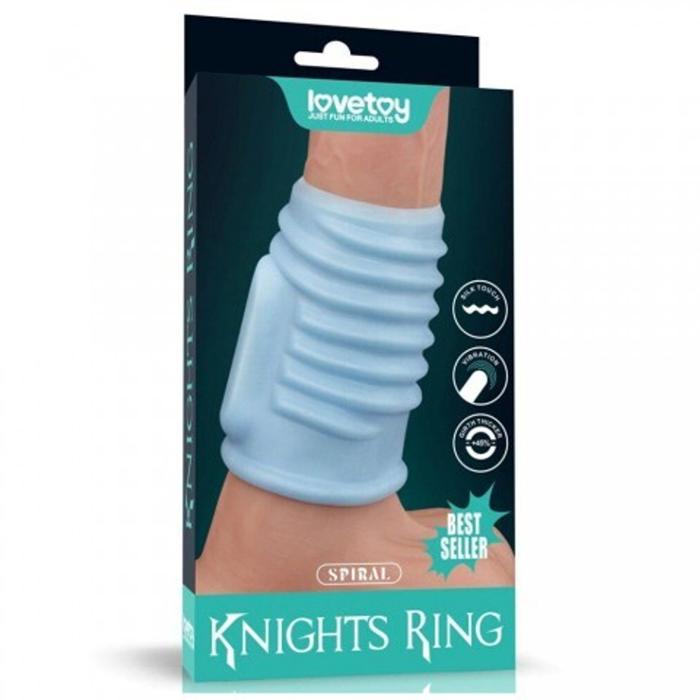 Насадка на пенис с вибрацией Spiral Knights Ring  (10*3,6) голубая