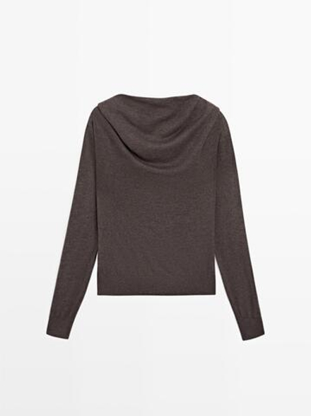 Massimo Dutti Трикотажный свитер с многофункциональными рукавами, коричневый