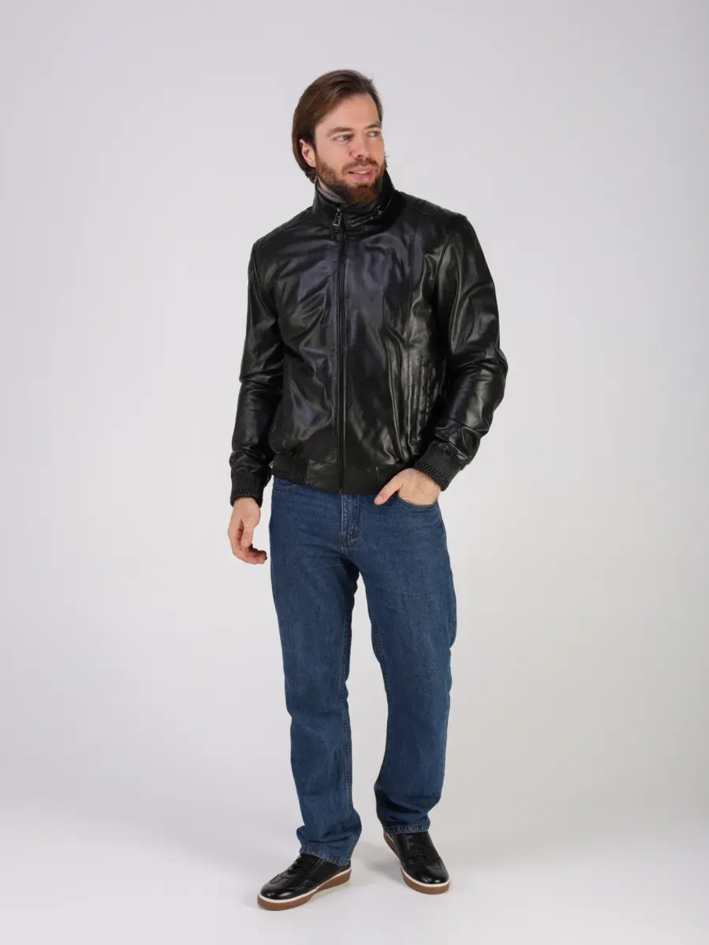 Кожаная куртка демисезонная на резинке