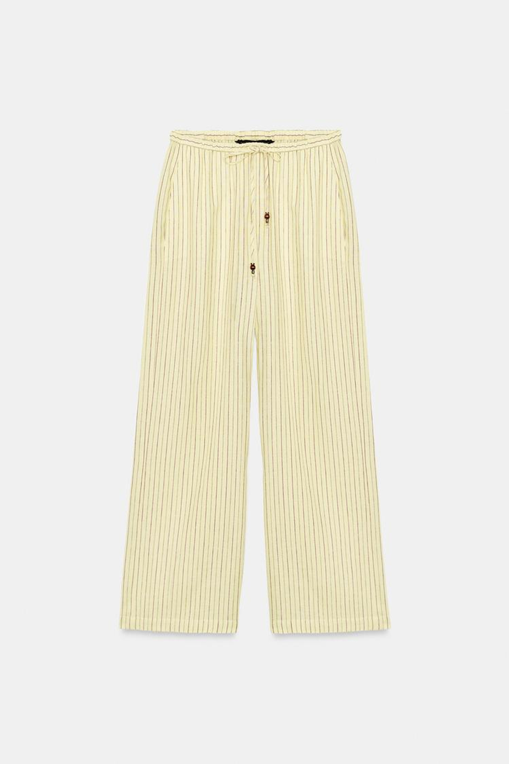 ZARA БРЮКИ ИЗ СМЕСОВОГО ЛЬНА В ПОЛОСКУ, ЖЕЛТЫЙ