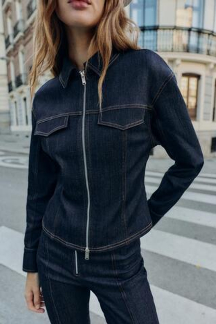 ZARA ПРИТАЛЕННАЯ ДЖИНСОВАЯ КУРТКА Z1975, ИНДИГО