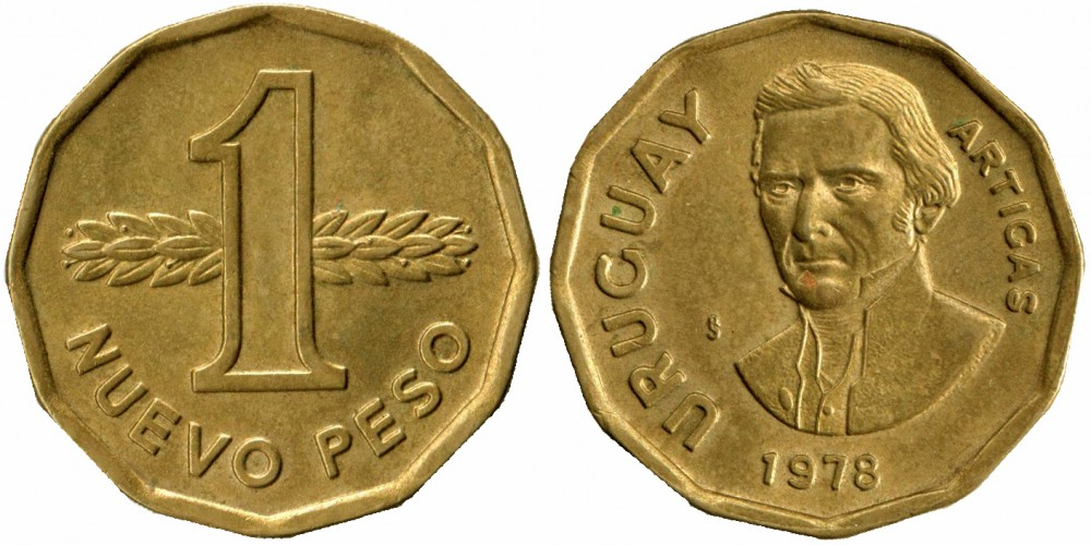 Уругвай 1 новый песо, 1976 - 1978 Хосе Хервасио Артигас XF