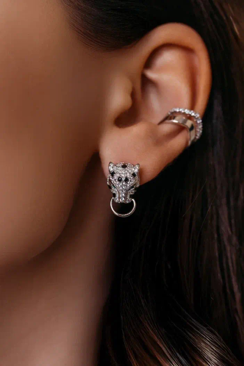 Серьги "Пантеры" с россыпью циркония