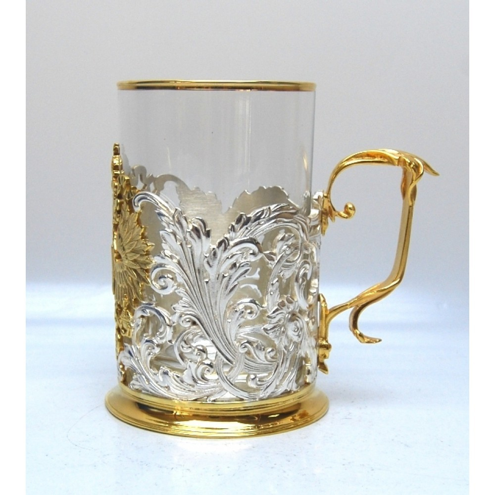 Набор "Подстаканник Герб РФ (золочение, серебрение) с ложечкой"