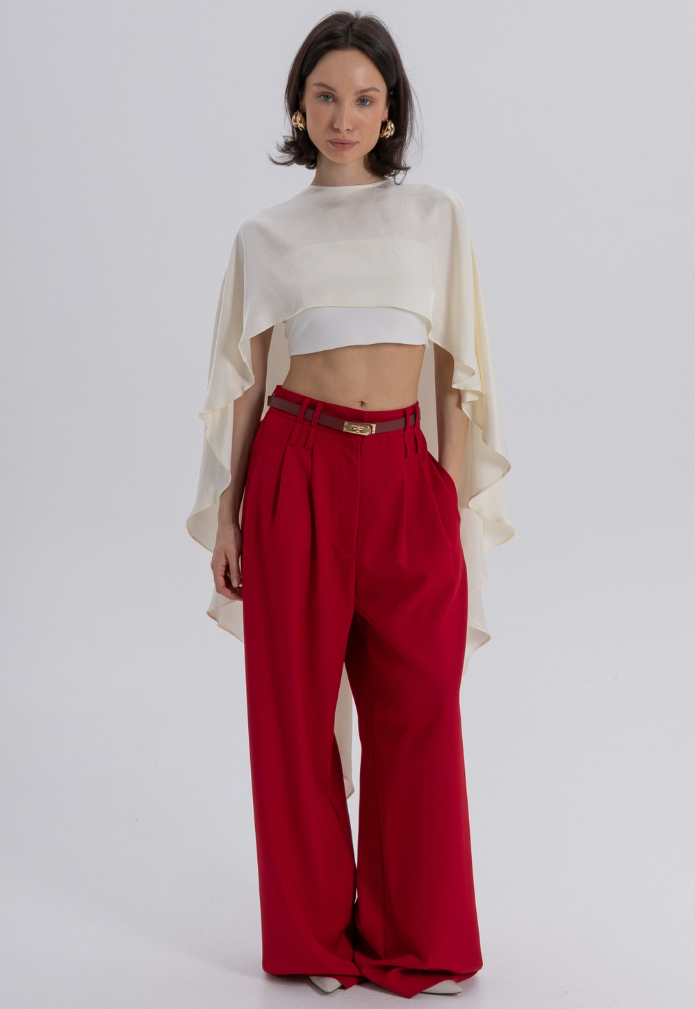 Брюки палаццо с двойным ремнем красные