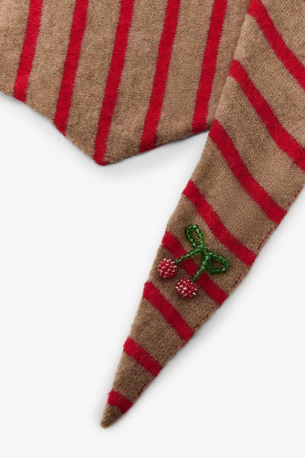 ZARA ВЯЗАНАЯ БАНДАНА В ПОЛОСКУ С ВИШНЯМИ, РЫЖЕВАТО-КОРИЧНЕВЫЙ