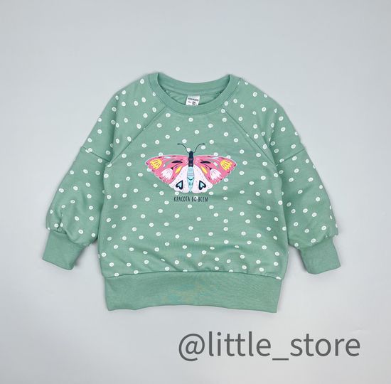 Свитшот "Бабочки в саду"из футера, пыльная мята