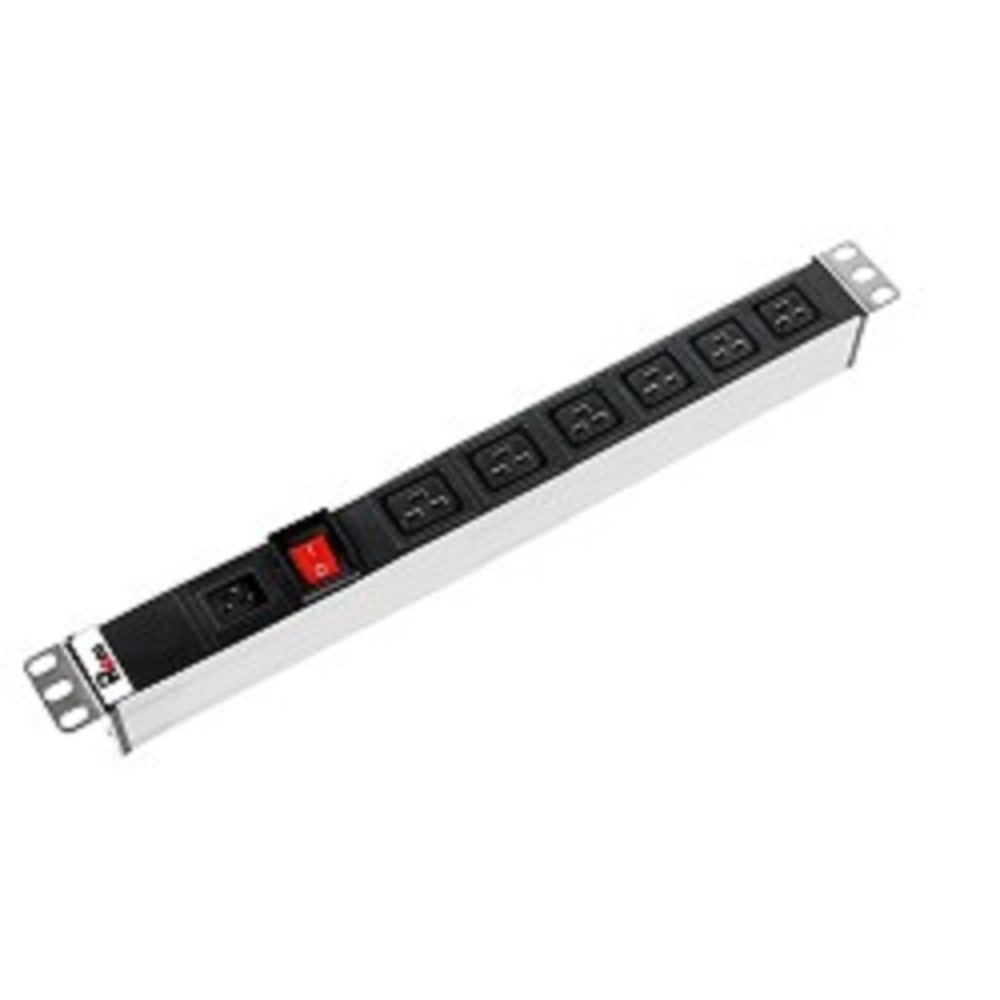 Блок розеток для телекоммуникационных шкафов REM Блок розеток Rem-16 с выкл., 6 IEC 60320 C19, вход IEC 60320 C20, 16A, алюм., 19" (бывш R-16-6C19-V-440)